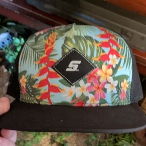 Tropical Floral Trucker Hat with Black Brim